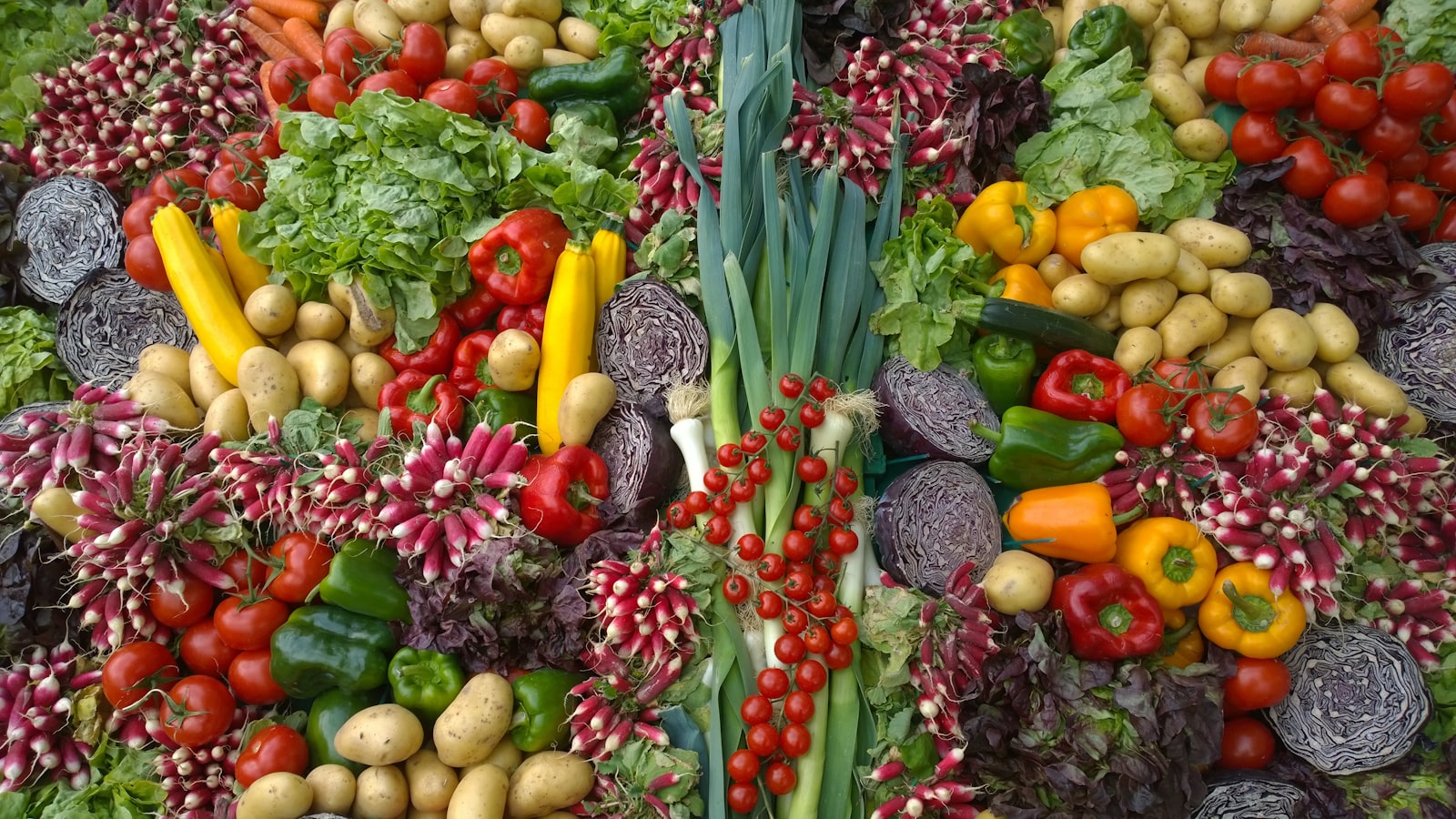 Variedade de vegetais frescos e coloridos